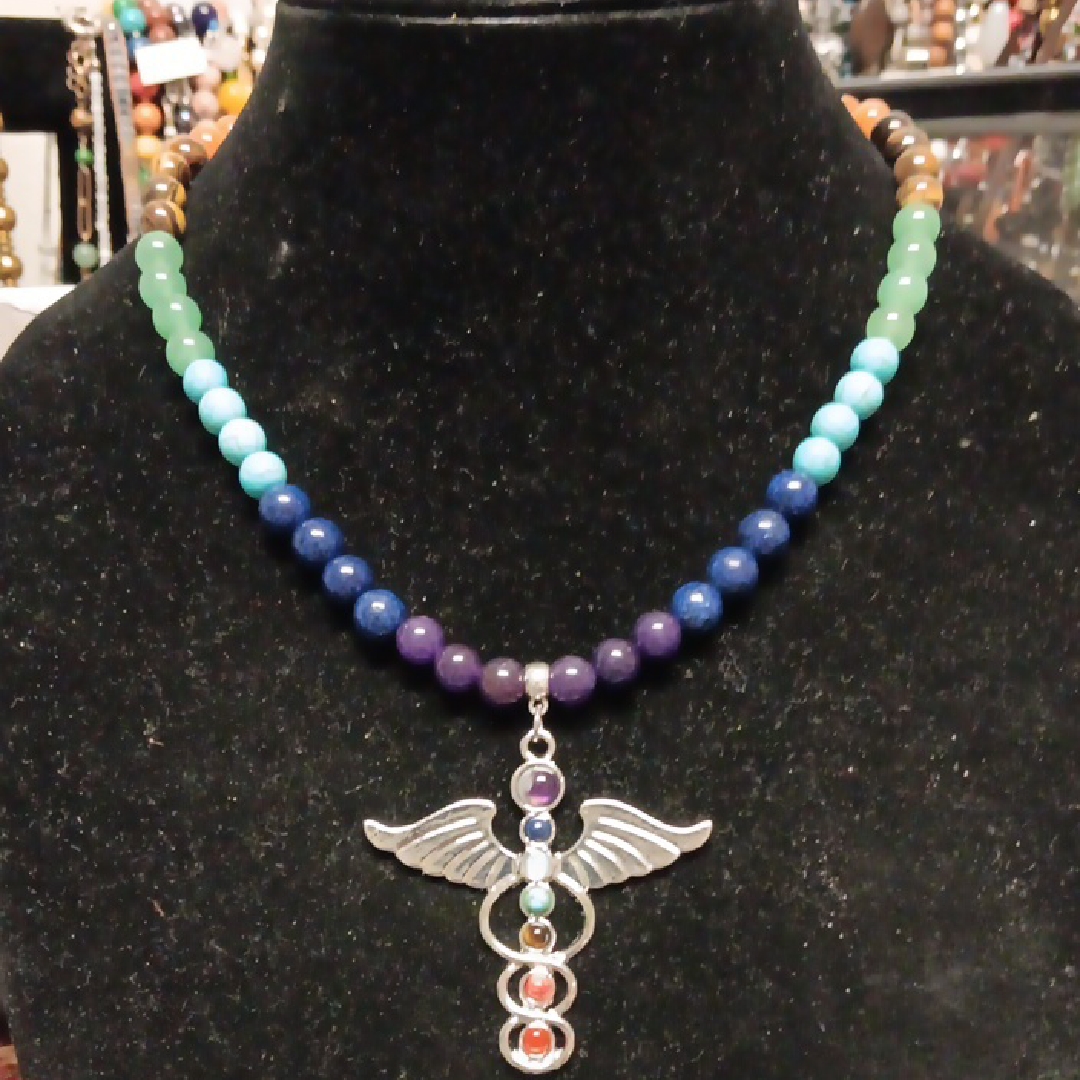 Multi Gemstone Beaded Seven Chakra Angel Wing Necklace 18-20 Inches 35$